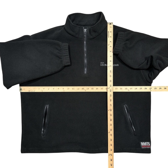 Vintage 90s Roots Merrill Lynch 1/4 Zip Black Polar Fleece Sweater Mens XL - Picture 10 of 10